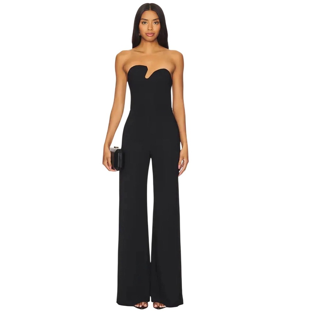 Amanda Uprichard strapless puzzle jumpsuit black elegant formal wide leg Large - Picture 2 of 14